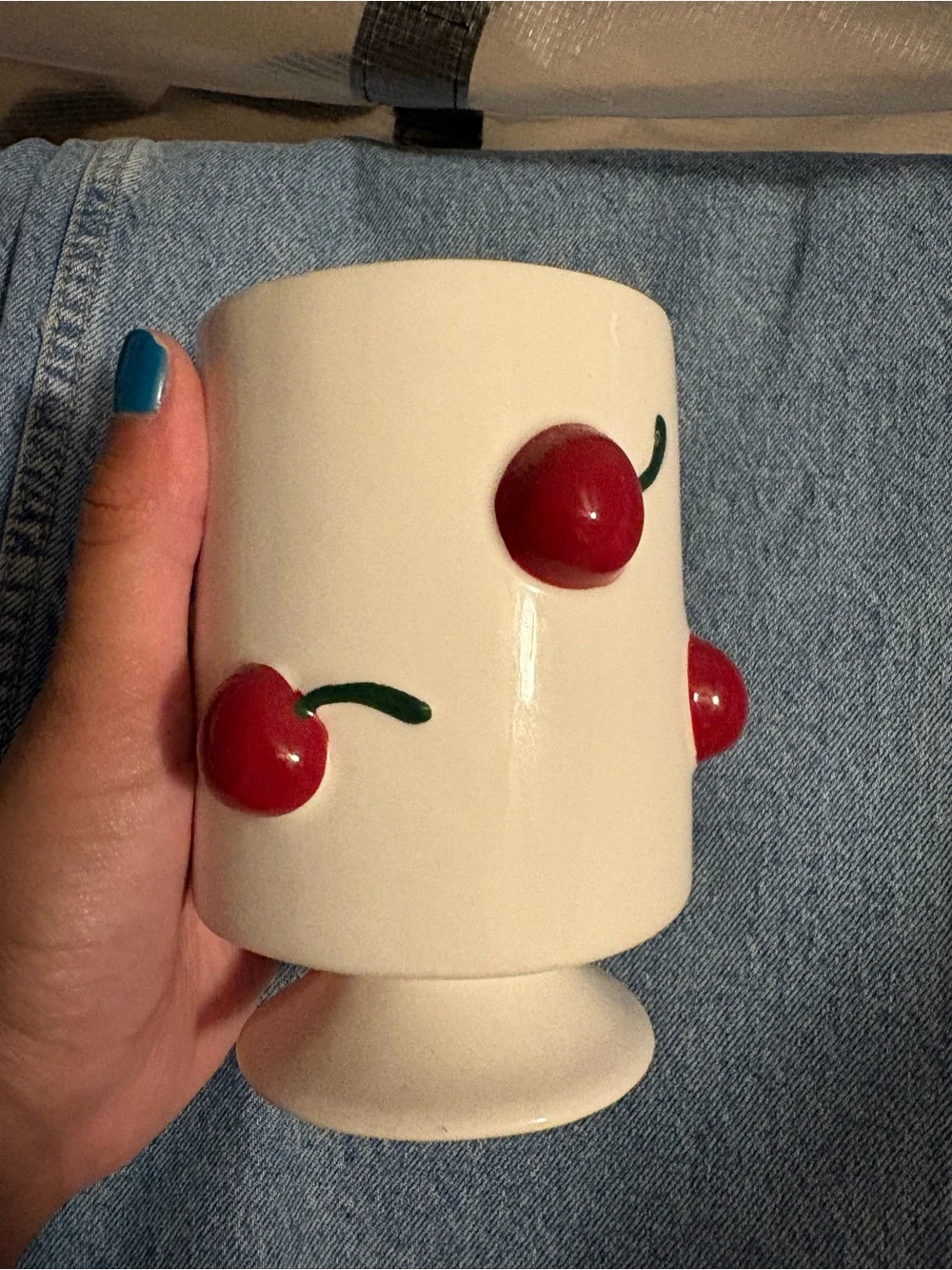 Ceramic Cherry Makeup Brush Holder - White with Red Accents